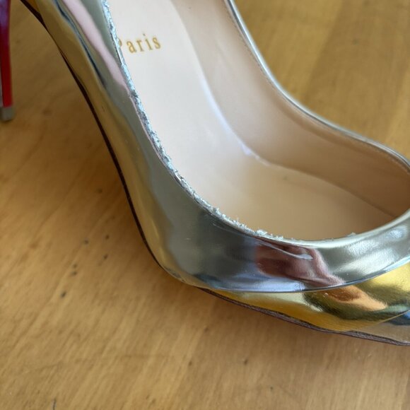 Christian Louboutin Eklectica 85 Gold Silver Specchio Patent Heel Pump - Picture 9 of 13